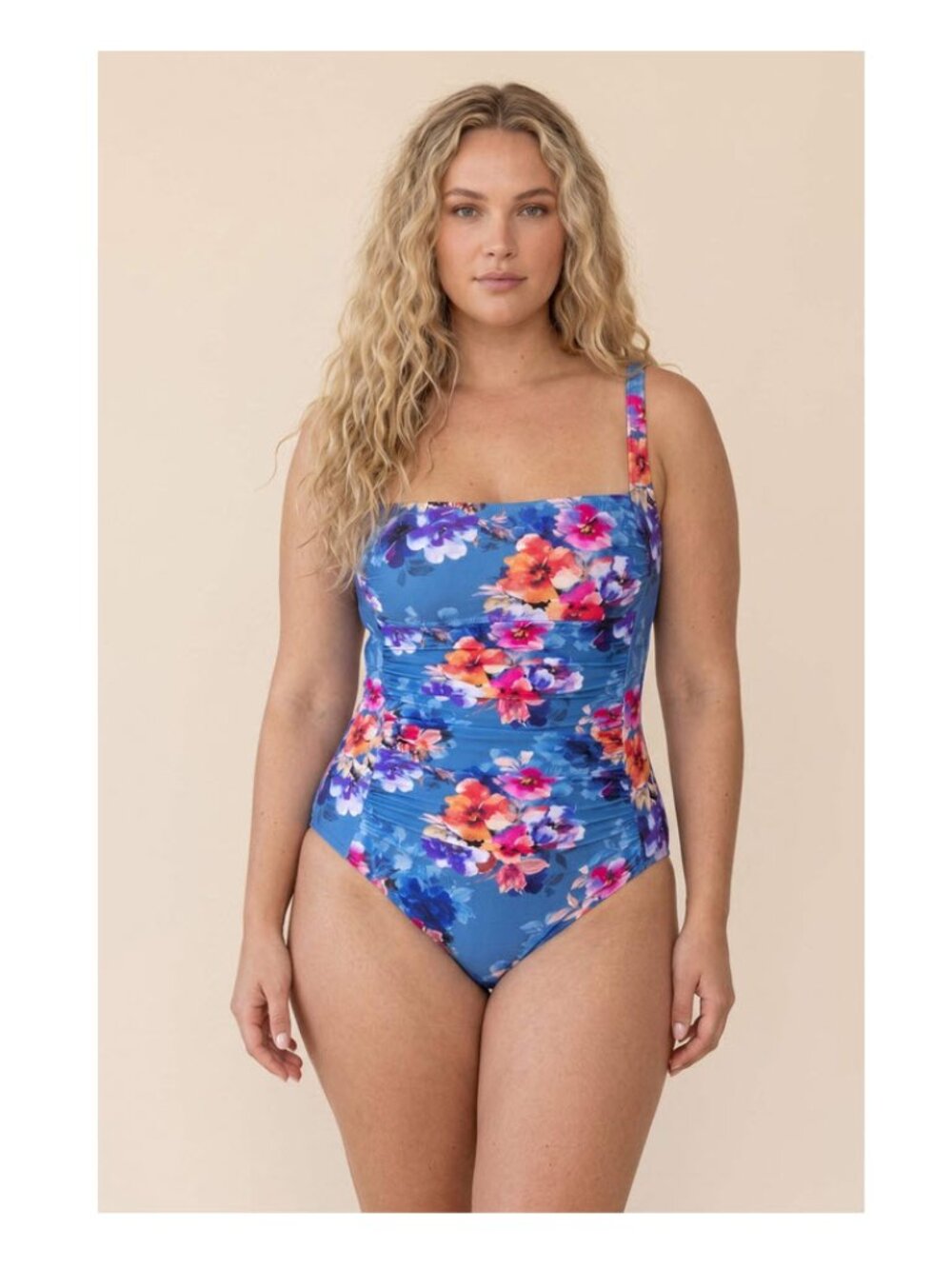 Johnny Was Blue Summer Days Ruched One Piece CSW5524-YX Plus Size Sz 2X